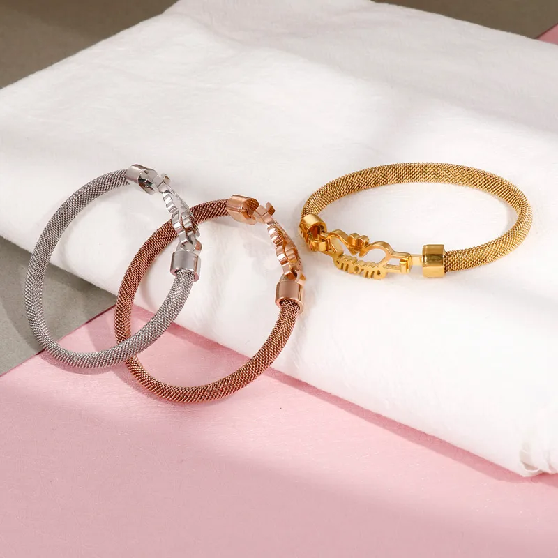 Lettre Style Simple Plaqué Or 18K Acier Inoxydable 304 Bracelet De Gros display picture 10