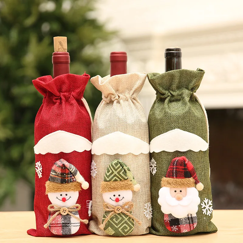 Christmas Wine Bottle Cover Wine Bag Linen Christmas New Champagne Wine Bottle Cover Red Wine Bottle Bag Dining Table Dress Products display picture 1