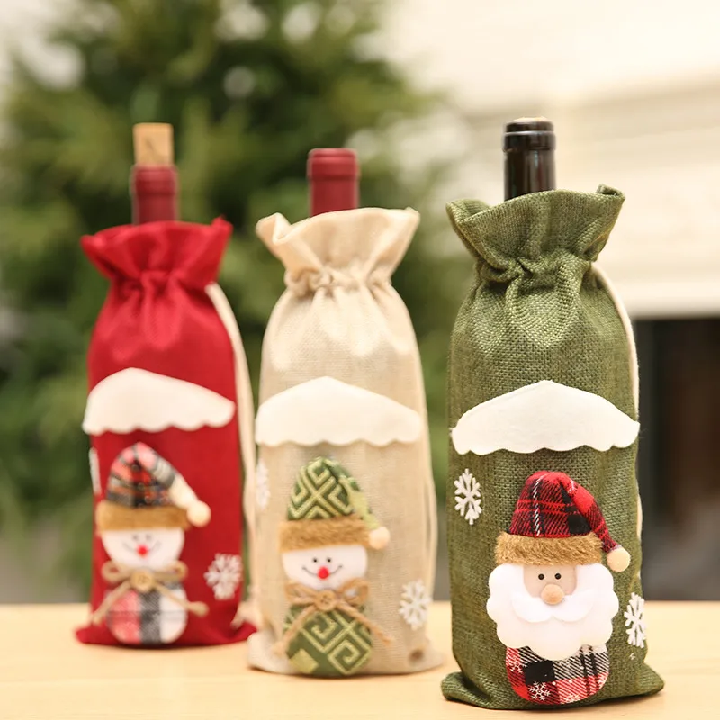 Christmas Wine Bottle Cover Wine Bag Linen Christmas New Champagne Wine Bottle Cover Red Wine Bottle Bag Dining Table Dress Products display picture 3