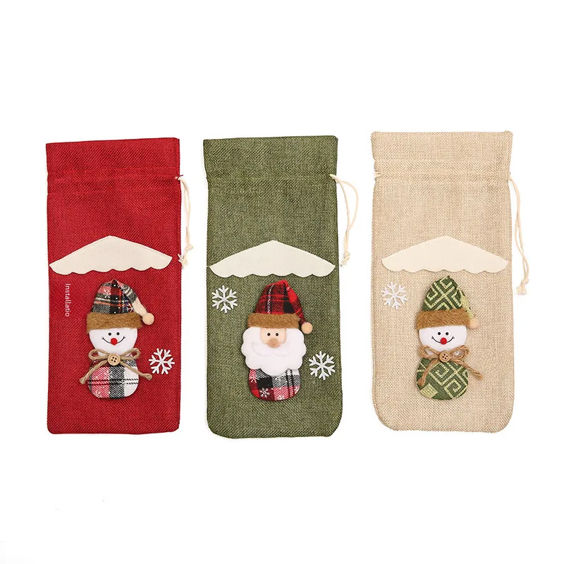 Christmas Wine Bottle Cover Wine Bag Linen Christmas New Champagne Wine Bottle Cover Red Wine Bottle Bag Dining Table Dress Products display picture 4