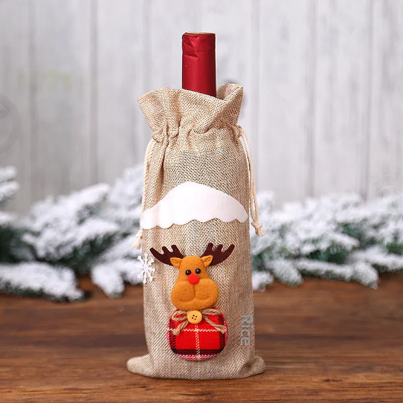 Christmas Wine Bottle Cover Wine Bag Linen Christmas New Champagne Wine Bottle Cover Red Wine Bottle Bag Dining Table Dress Products display picture 8