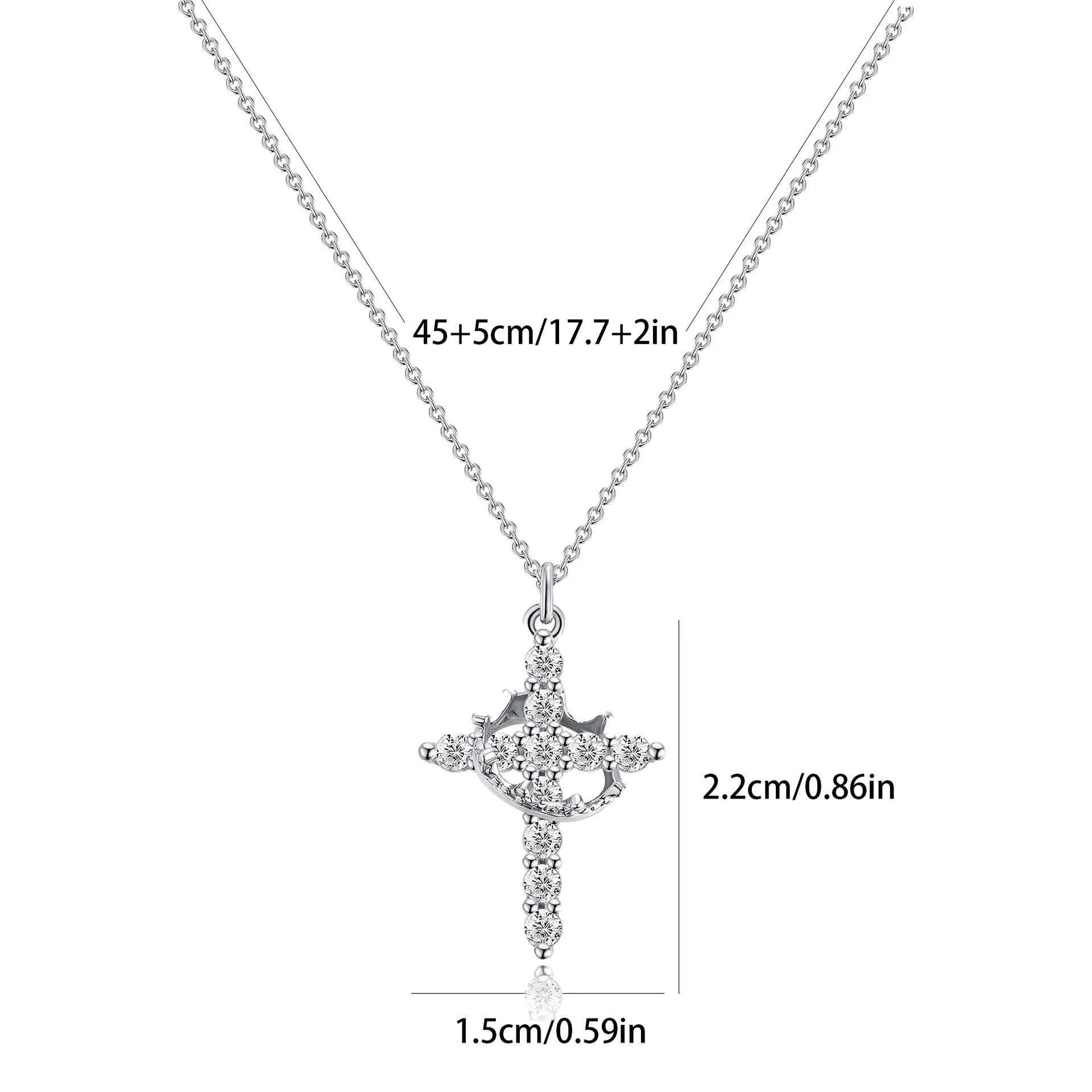 Stainless Steel Gold-plated Cross Pendant Necklace Full Zircon Platinum 18K Gold Cross Necklace For Women display picture 2