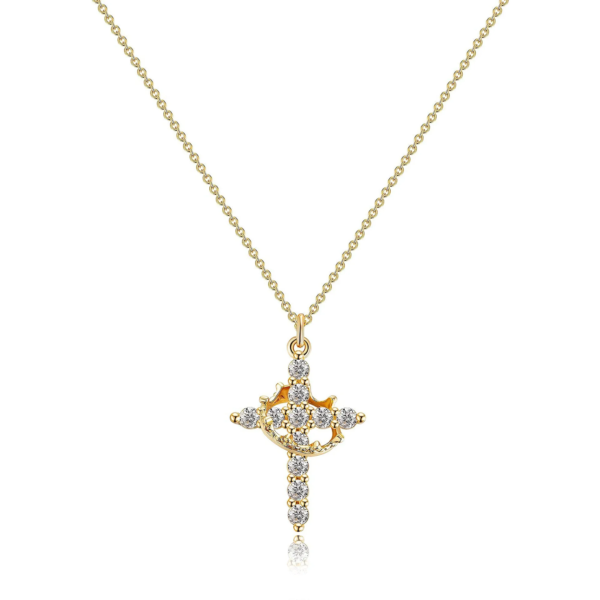 Stainless Steel Gold-plated Cross Pendant Necklace Full Zircon Platinum 18K Gold Cross Necklace For Women display picture 13
