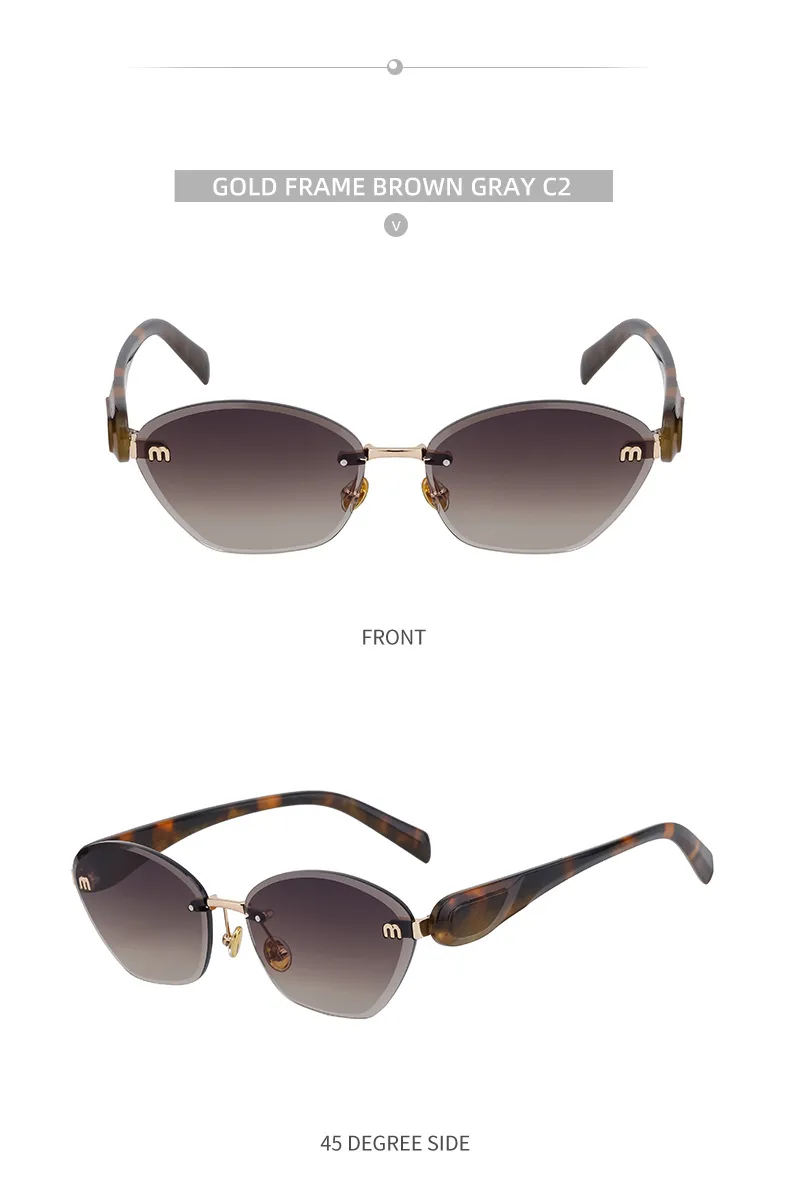 Gafas De Sol De Mujer Sin Marco De Ojo De Gato Con Pc Geométrico Estilo Clásico Retro display picture 15