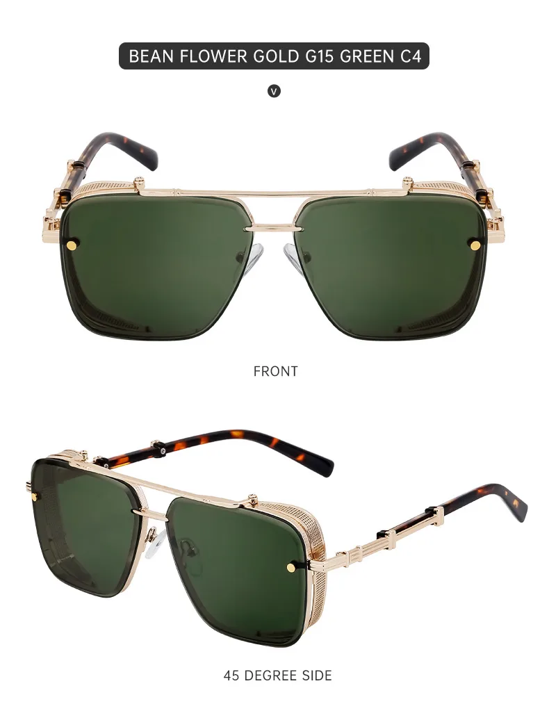 Carré Rétro Style Classique Géométrique Pc Plein Cadre Hommes De Lunettes De Soleil display picture 7