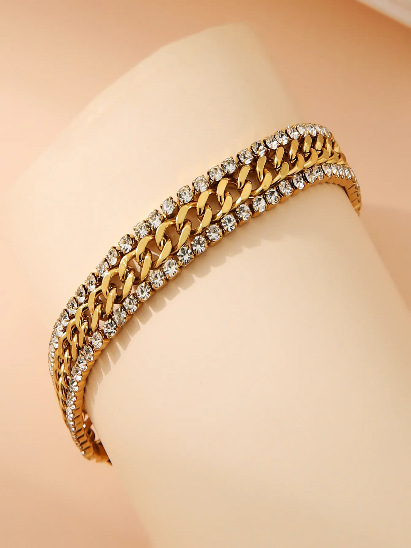 Color Sólido Elegante Chapados En Oro De 18K Acero Inoxidable 304 Pulsera De Tenis Al Mayoreo display picture 3