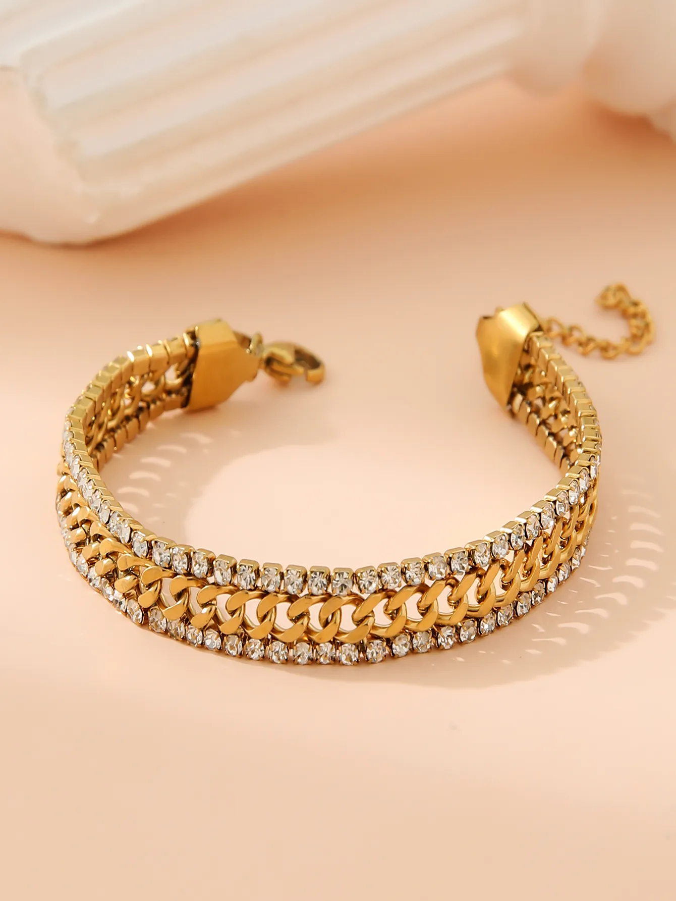 Solid Color Elegant 18K Gold Plated 304 Stainless Steel Tennis Bracelet In Bulk display picture 5