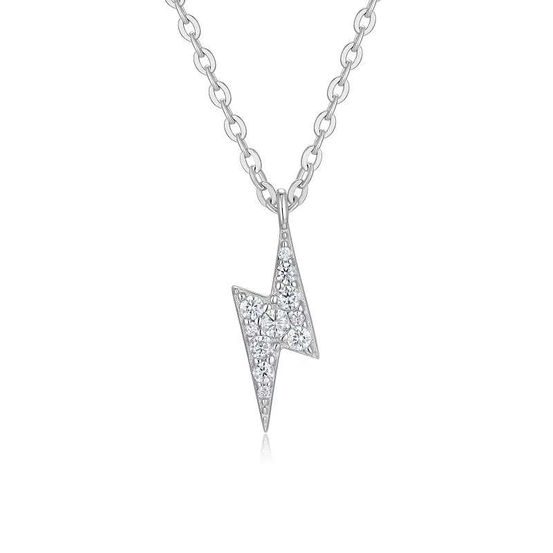 925 Sterling Silver Moissanite Zircon Cable Chain Lightning Lobster Trigger Clasp Closure Pendant Necklace display picture 1