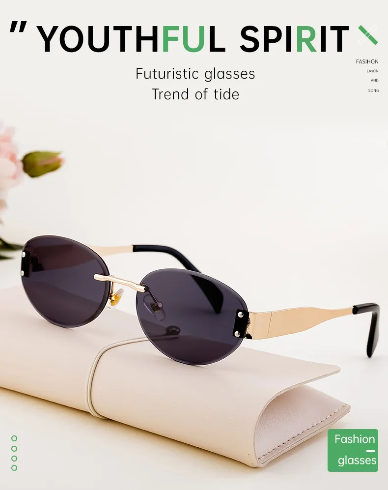 Oval Frame Vacation Modern Style Geometric Oval Pc Frameless Women's Sunglasses display picture 1
