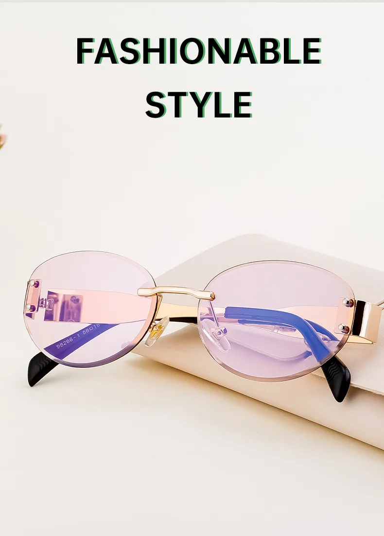 Oval Frame Vacation Modern Style Geometric Oval Pc Frameless Women's Sunglasses display picture 2