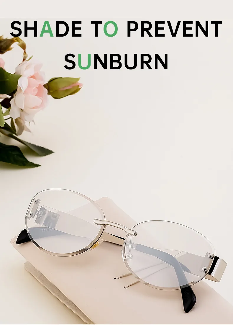 Oval Frame Vacation Modern Style Geometric Oval Pc Frameless Women's Sunglasses display picture 3