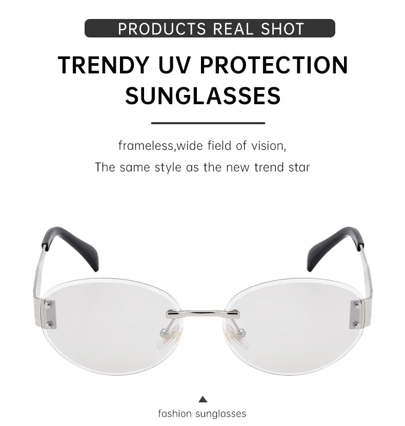 Oval Frame Vacation Modern Style Geometric Oval Pc Frameless Women's Sunglasses display picture 6