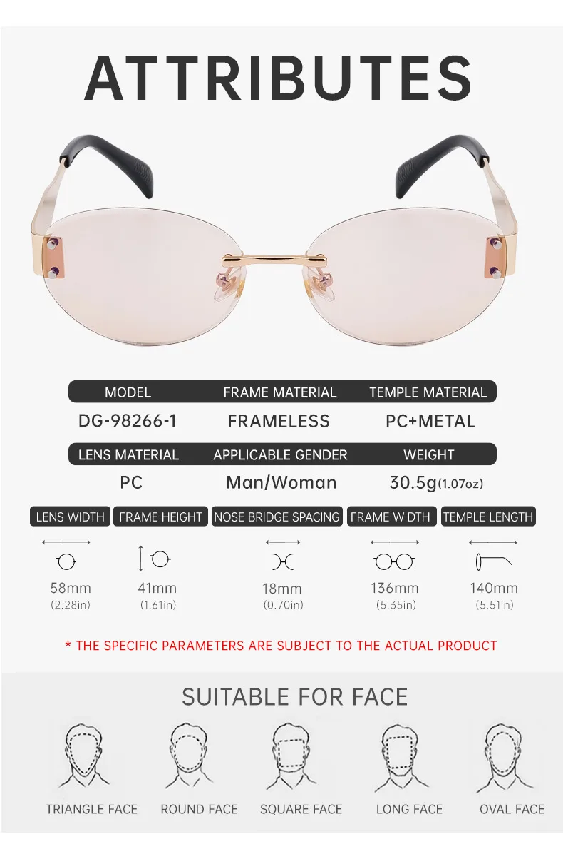 Oval Frame Vacation Modern Style Geometric Oval Pc Frameless Women's Sunglasses display picture 10