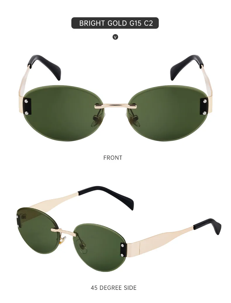 Oval Frame Vacation Modern Style Geometric Oval Pc Frameless Women's Sunglasses display picture 12