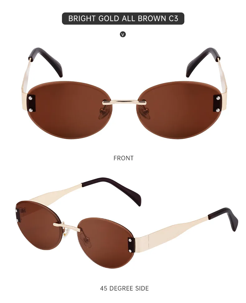 Oval Frame Vacation Modern Style Geometric Oval Pc Frameless Women's Sunglasses display picture 13