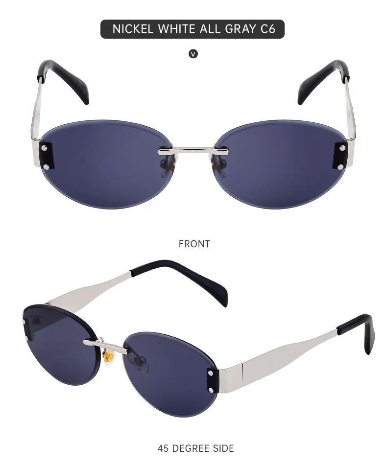 Oval Frame Vacation Modern Style Geometric Oval Pc Frameless Women's Sunglasses display picture 16