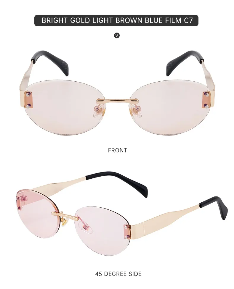 Oval Frame Vacation Modern Style Geometric Oval Pc Frameless Women's Sunglasses display picture 17