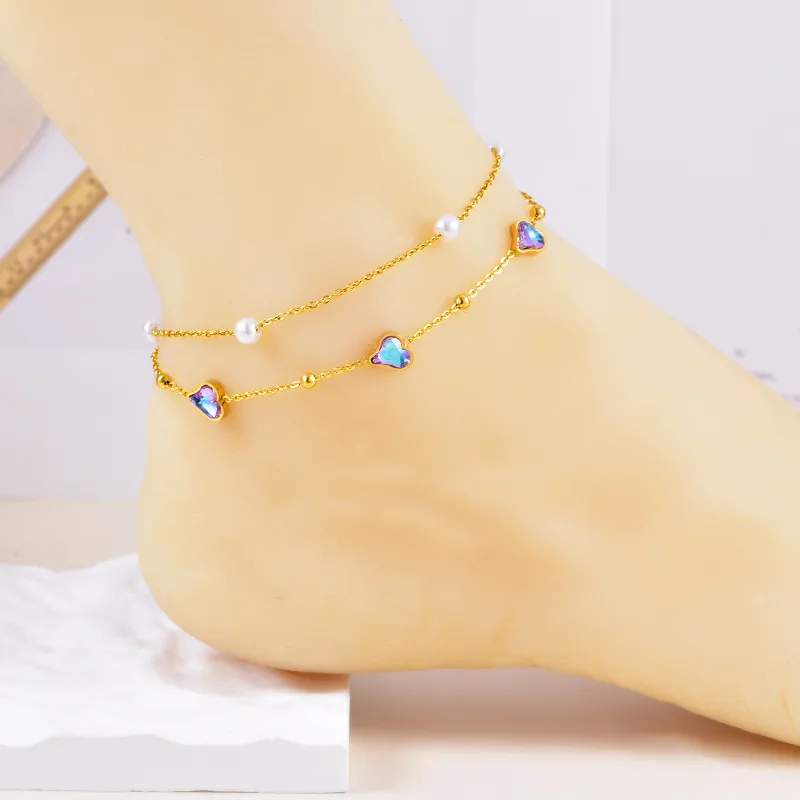 304 Stainless Steel Casual Vacation Heart Shape Anklet display picture 1