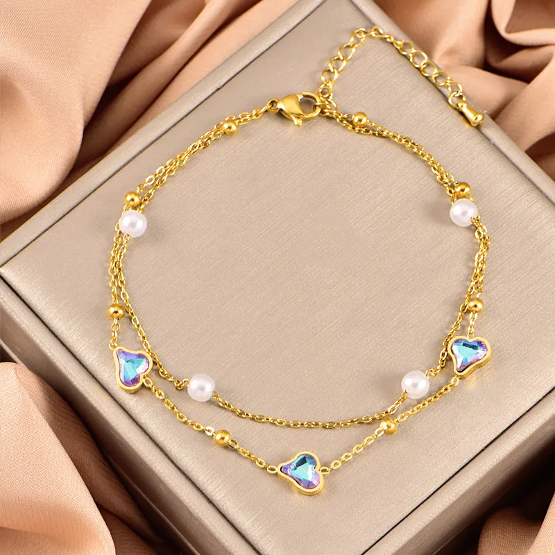 Acier Inoxydable 304 Décontractée Vacances Forme De Cœur Bracelet De Cheville display picture 3