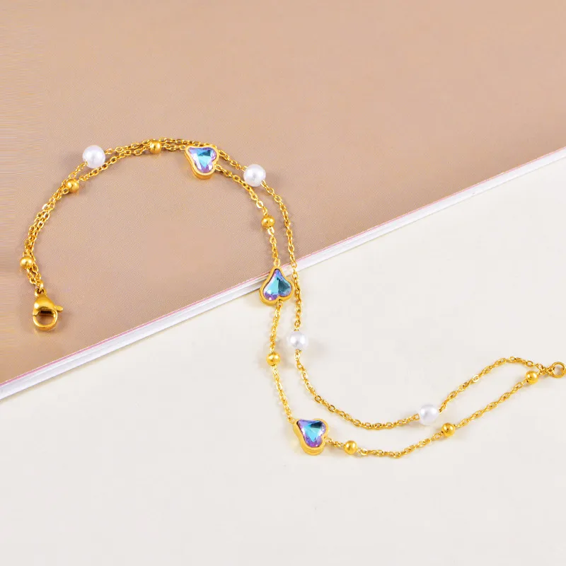 Acier Inoxydable 304 Décontractée Vacances Forme De Cœur Bracelet De Cheville display picture 2