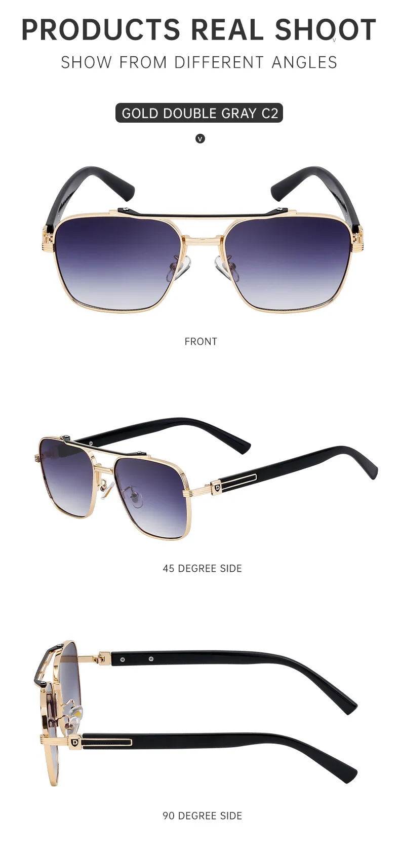 Cuadrado Vacaciones Color Sólido Ordenador Personal Lentes Tintados Con Degradado Fotograma Completo Gafas De Sol Hombre display picture 3