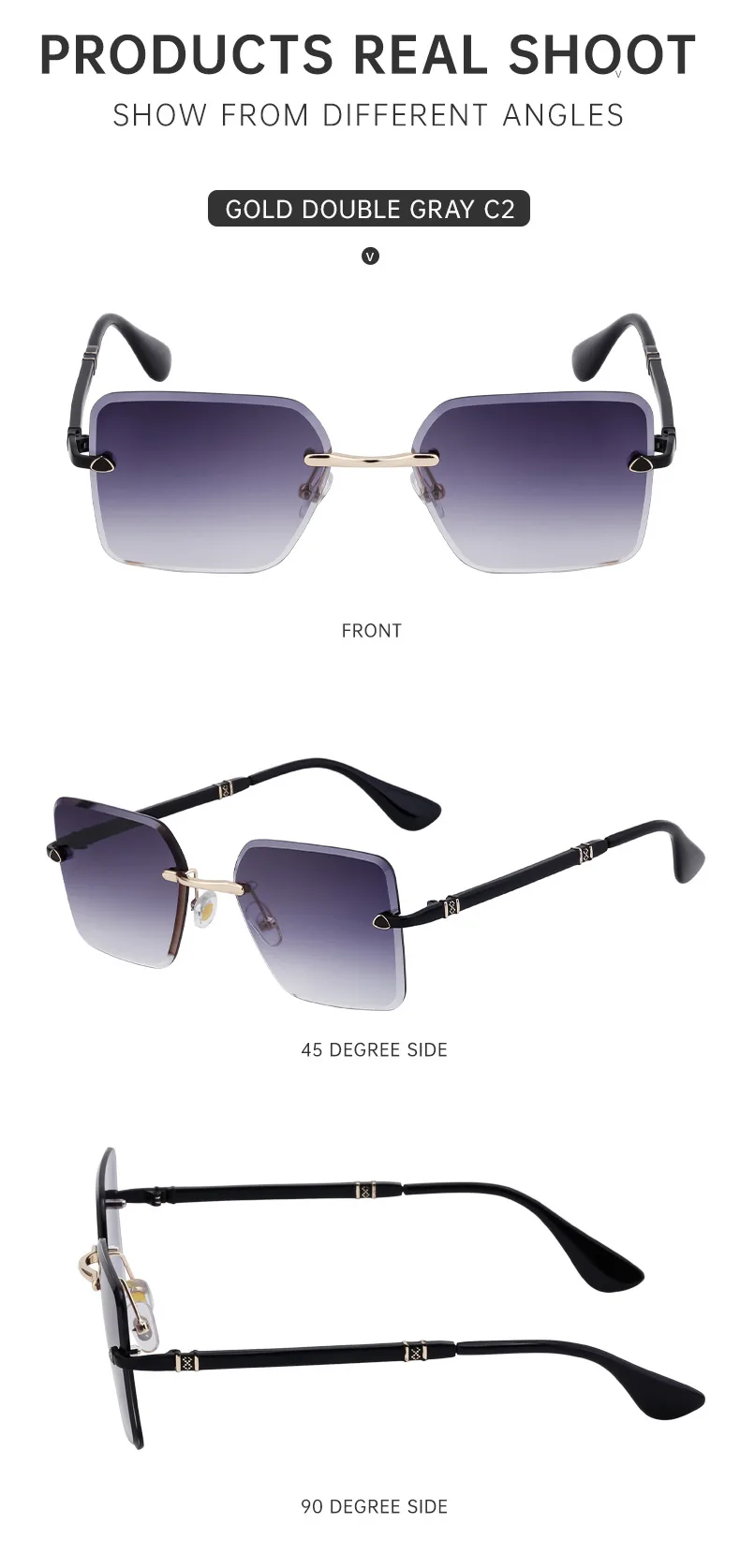 Square Simple Style Solid Color Pc Gradient Tinted Lenses Frameless Men's Sunglasses display picture 1