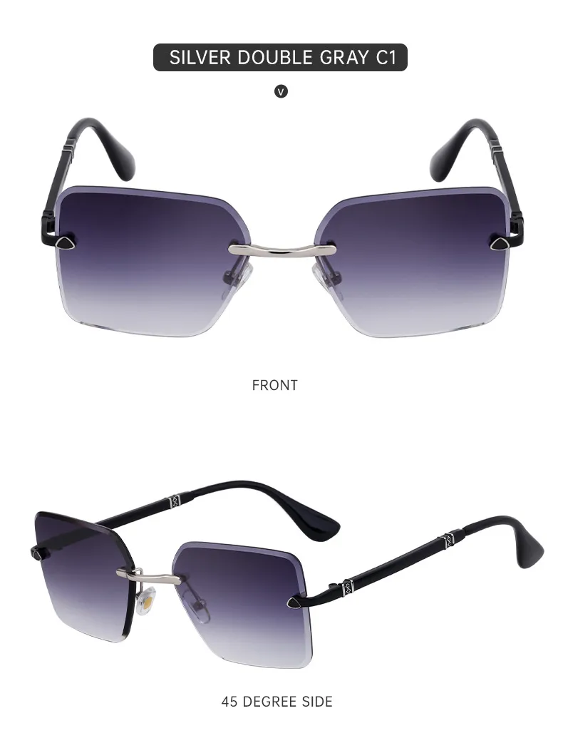 Square Simple Style Solid Color Pc Gradient Tinted Lenses Frameless Men's Sunglasses display picture 2
