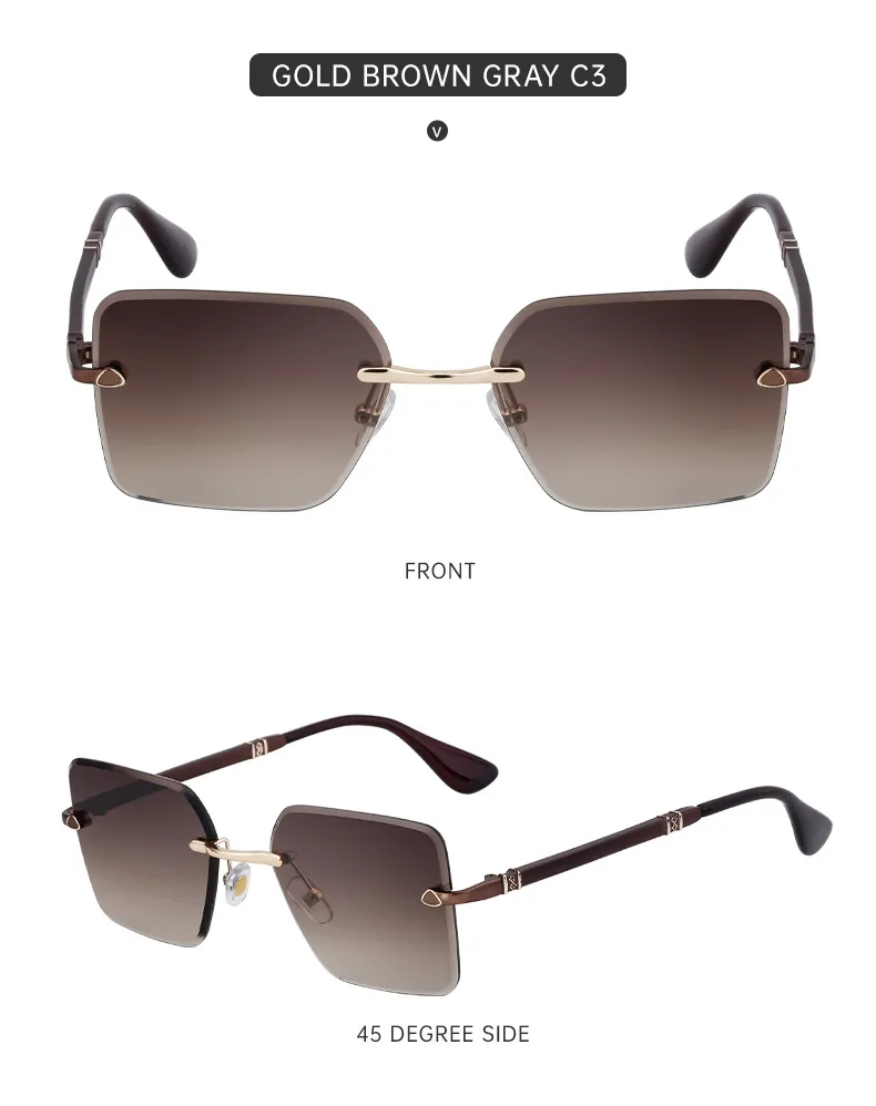 Carré Style Simple Couleur Unie Pc Verres Teintés Dégradés Sans Cadre Hommes De Lunettes De Soleil display picture 3