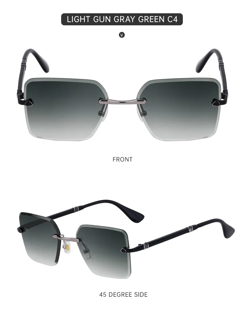 Square Simple Style Solid Color Pc Gradient Tinted Lenses Frameless Men's Sunglasses display picture 4