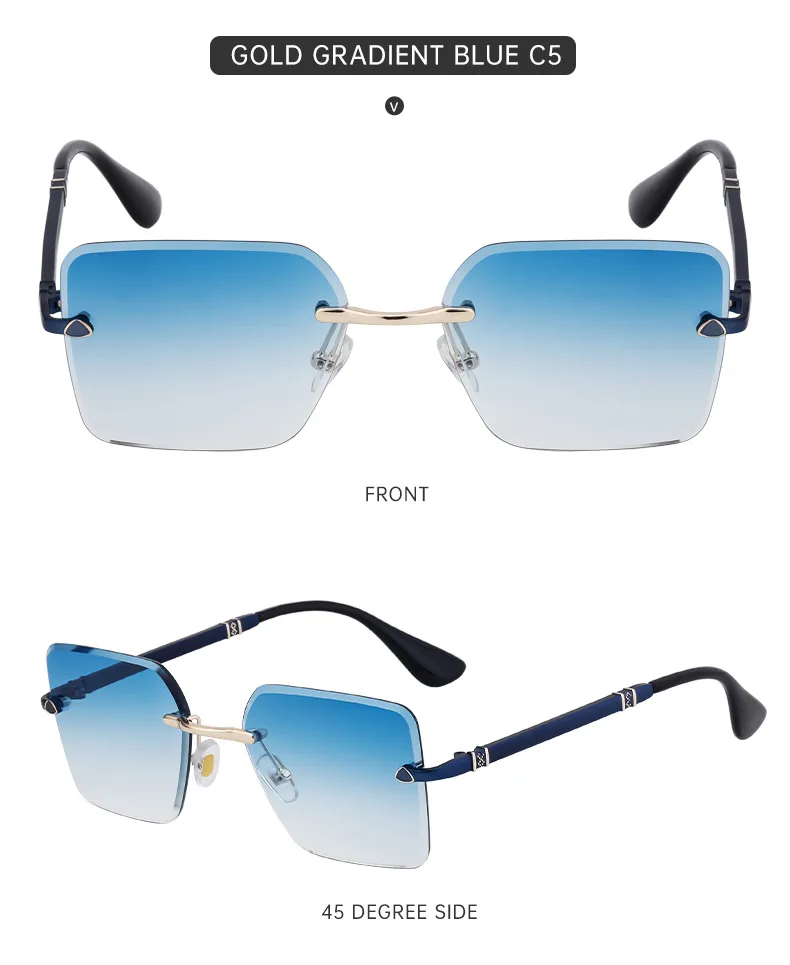 Square Simple Style Solid Color Pc Gradient Tinted Lenses Frameless Men's Sunglasses display picture 5