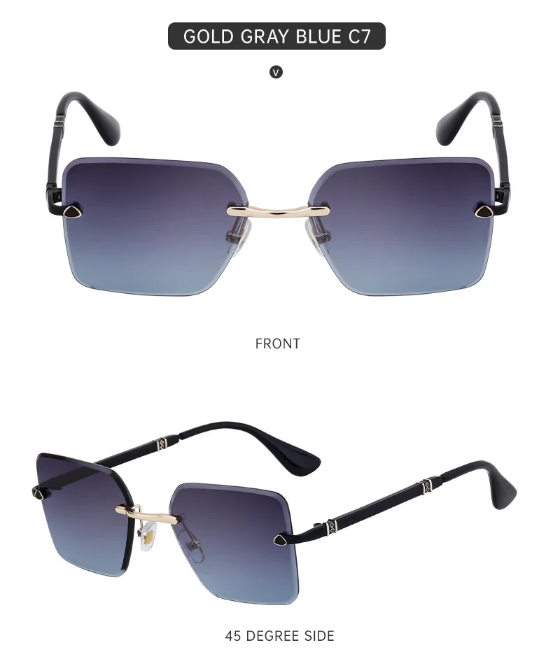 Square Simple Style Solid Color Pc Gradient Tinted Lenses Frameless Men's Sunglasses display picture 7