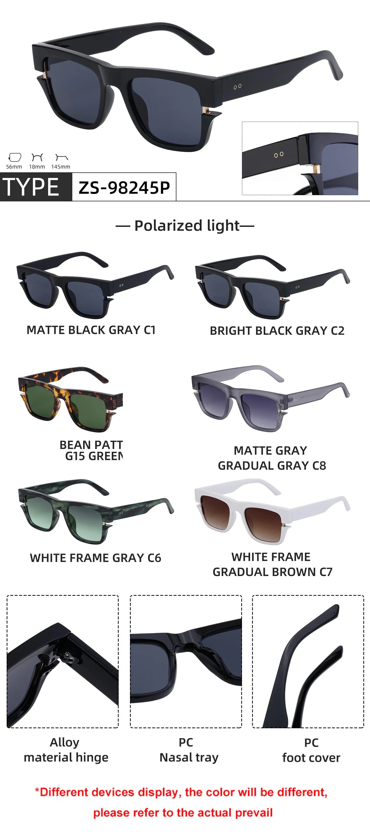 Carré Vacances Couleur Unie Tac Verres Teintés Dégradés Plein Cadre Hommes De Lunettes De Soleil display picture 7