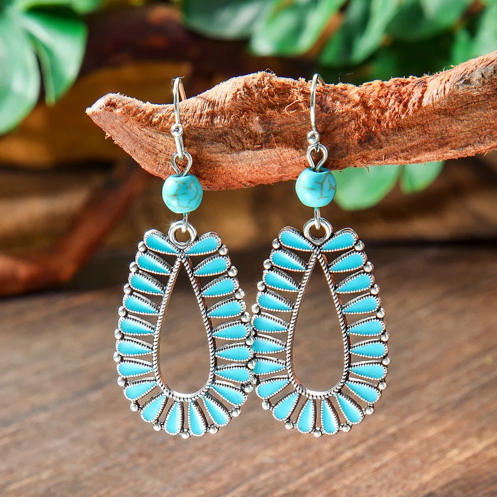 Wholesale Vintage Bohemian Turquoise Earrings Suit National Fashion Eardrops Earrings Supply display picture 10