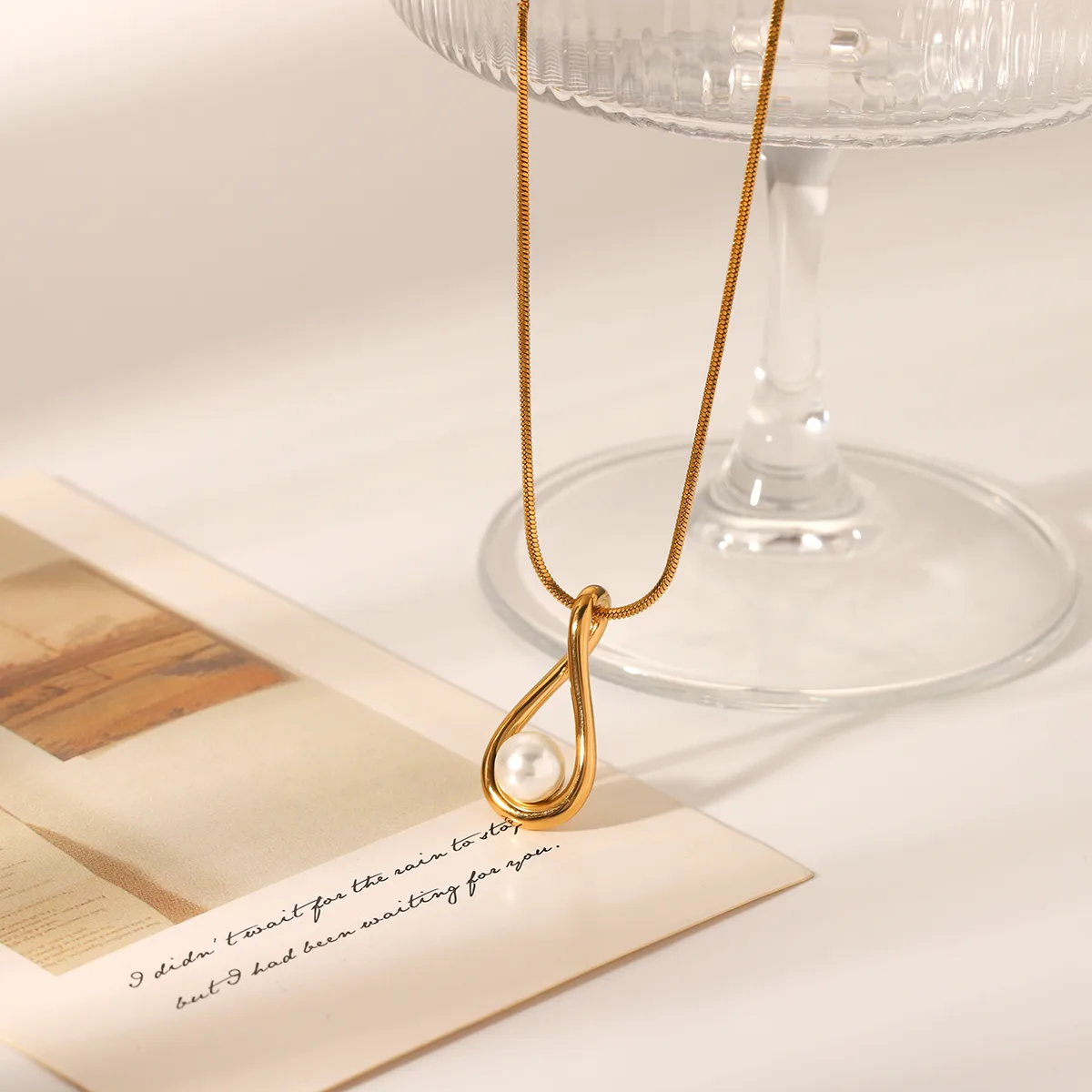 Water Droplets IG Style Retro 304 Stainless Steel Titanium Steel 18K Gold Plated Pendant Necklace display picture 4