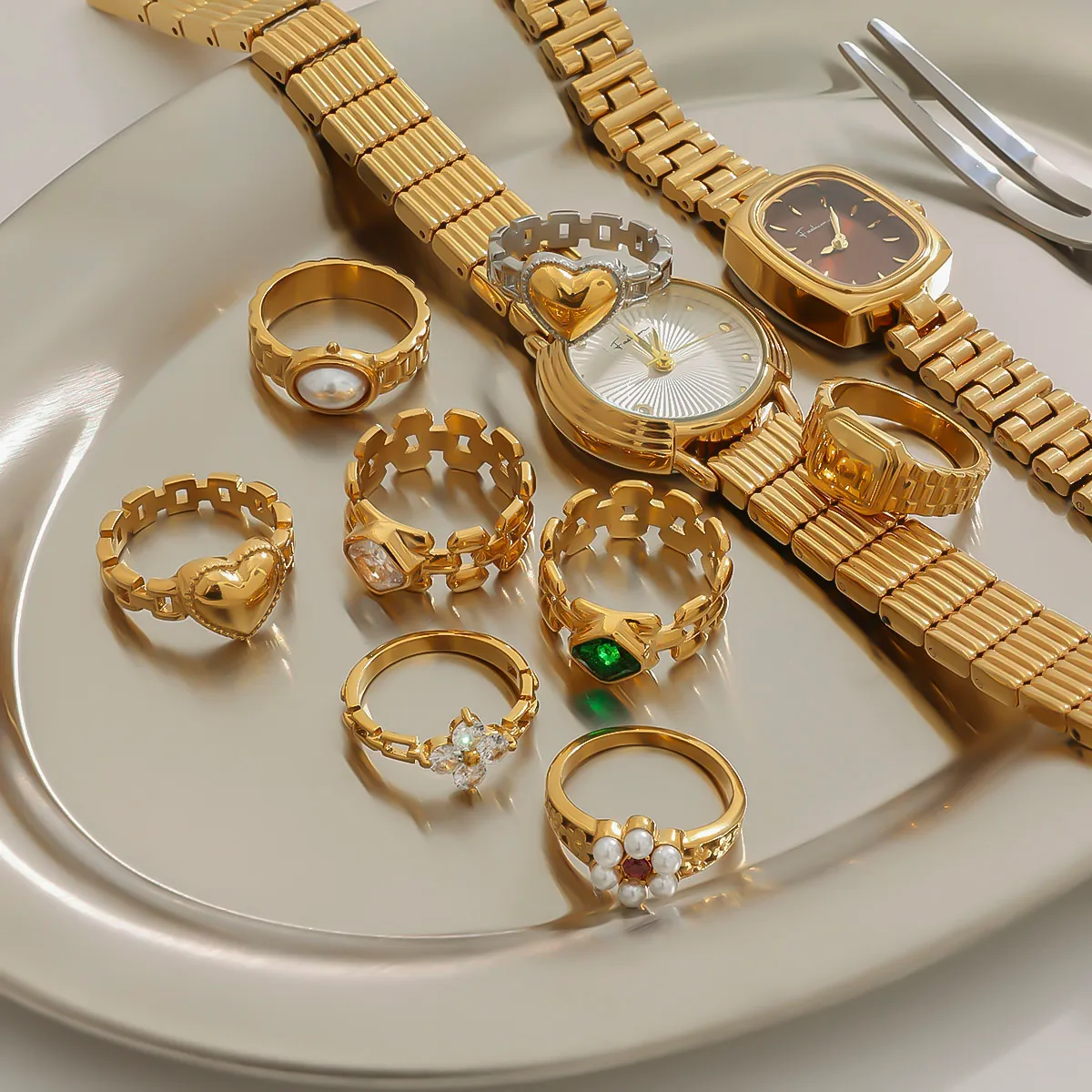 Géométrique Décontractée Vacances Commuer Acier Inoxydable 316 Anneaux Métal Mixte display picture 5