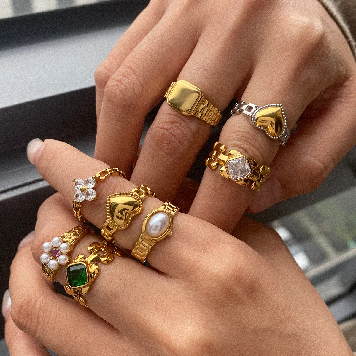 Géométrique Décontractée Vacances Commuer Acier Inoxydable 316 Anneaux Métal Mixte display picture 2