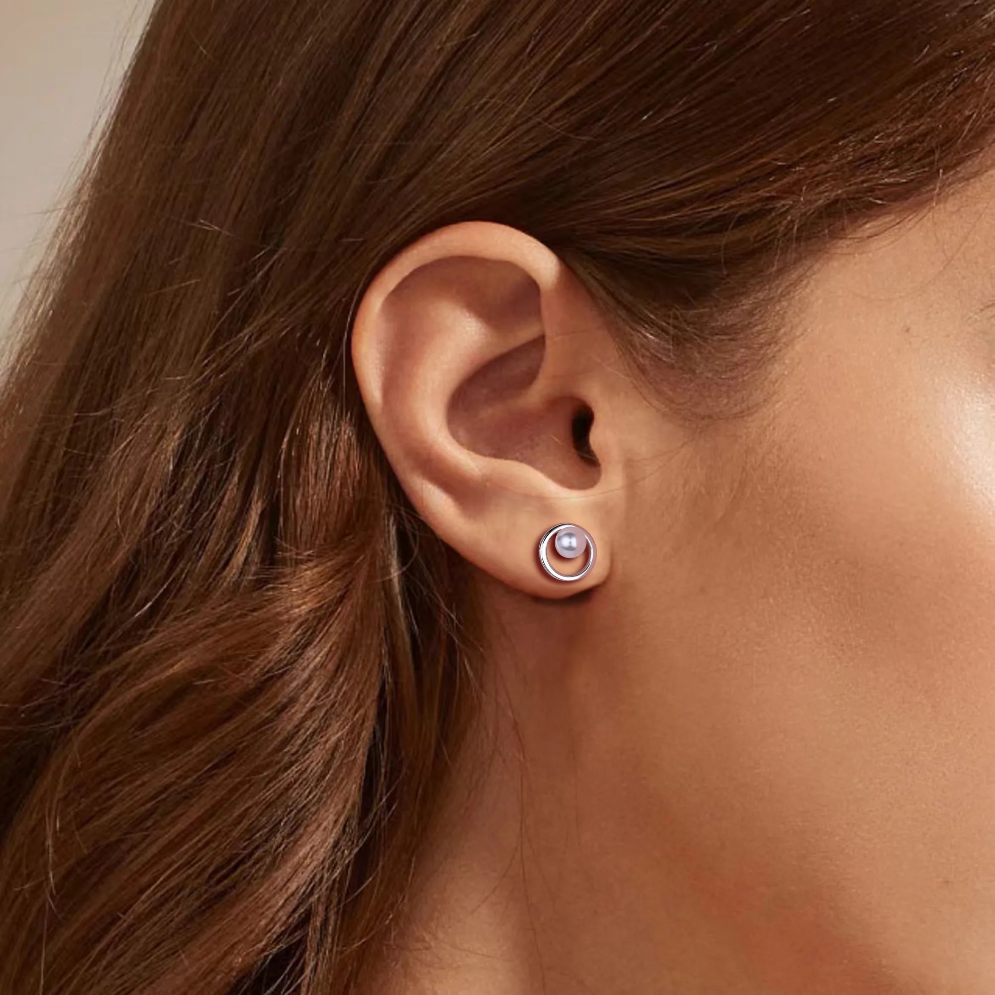 1 Pair 925 Sterling Silver Pearl 18K Gold Plated Platinum Plated Rhodium Plated Round Ear Studs display picture 13