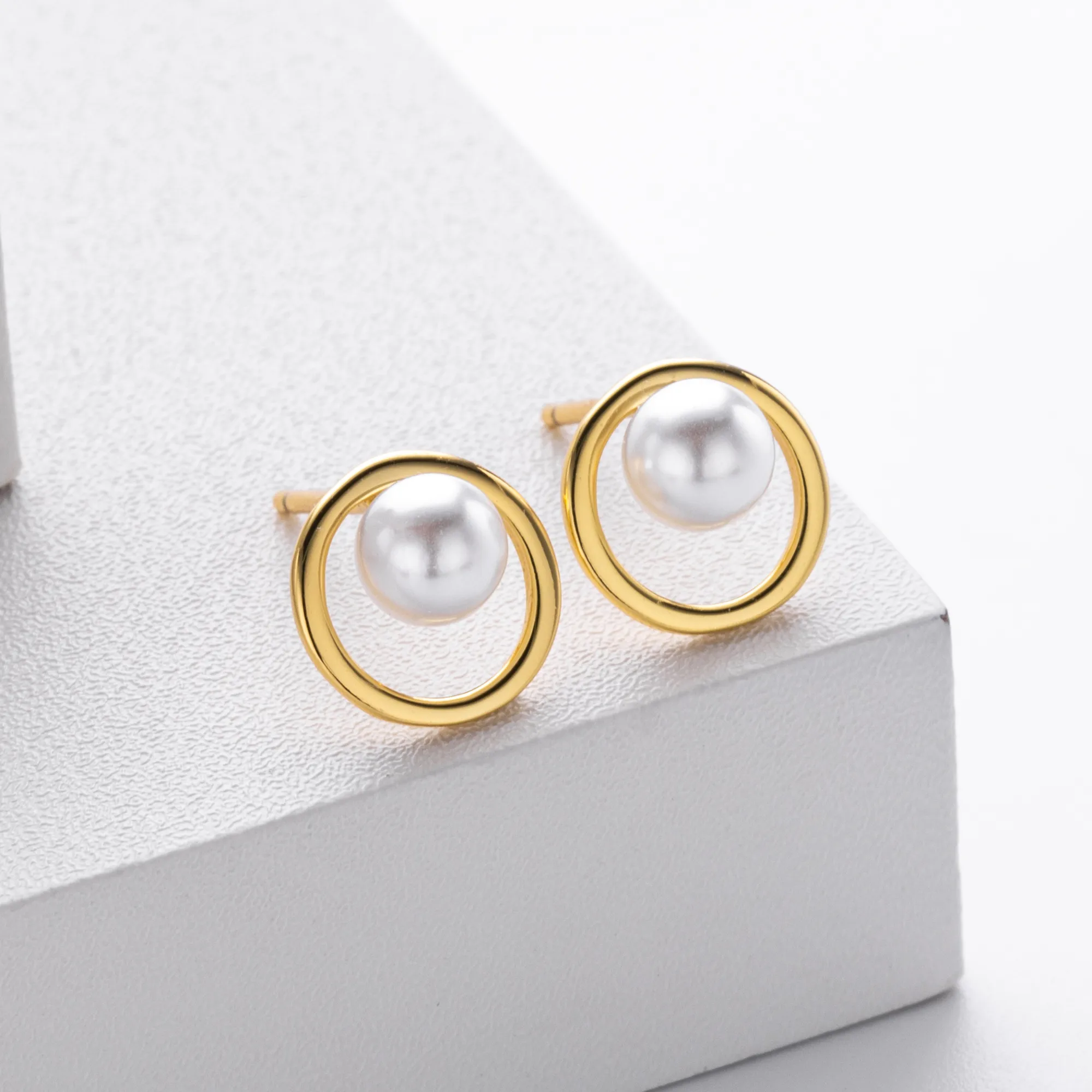 1 Paire Argent Sterling 925 Perle Plaqué Or 18K Plaqué Platine Plaqué Rhodium Rond Boucles D'Oreilles display picture 4