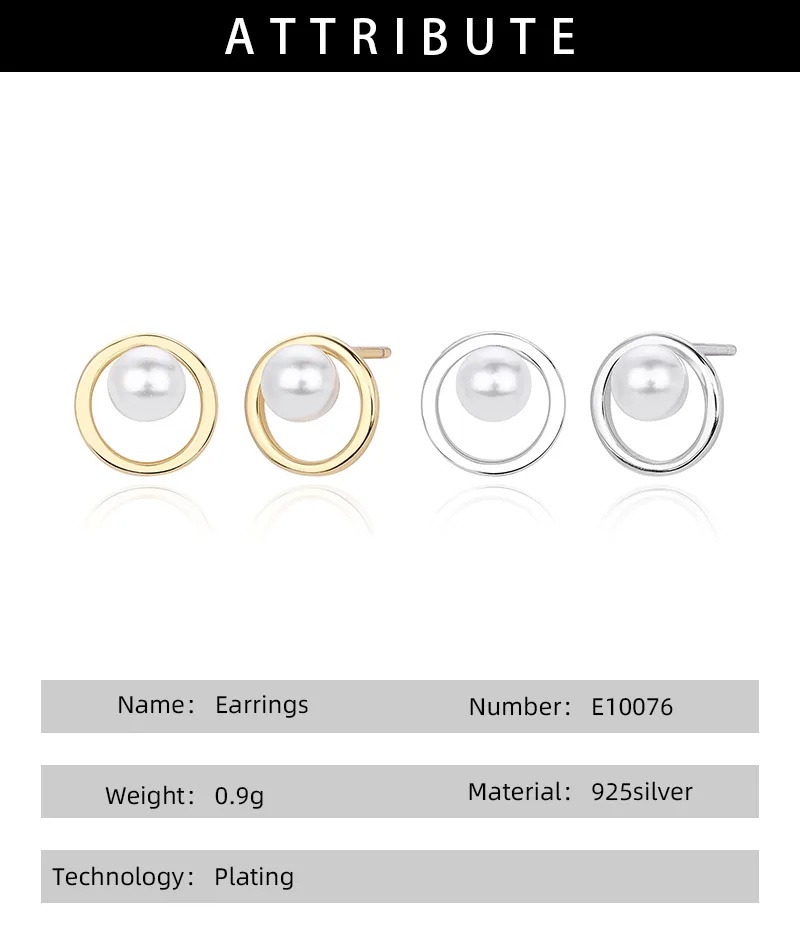 1 Paire Argent Sterling 925 Perle Plaqué Or 18K Plaqué Platine Plaqué Rhodium Rond Boucles D'Oreilles display picture 1