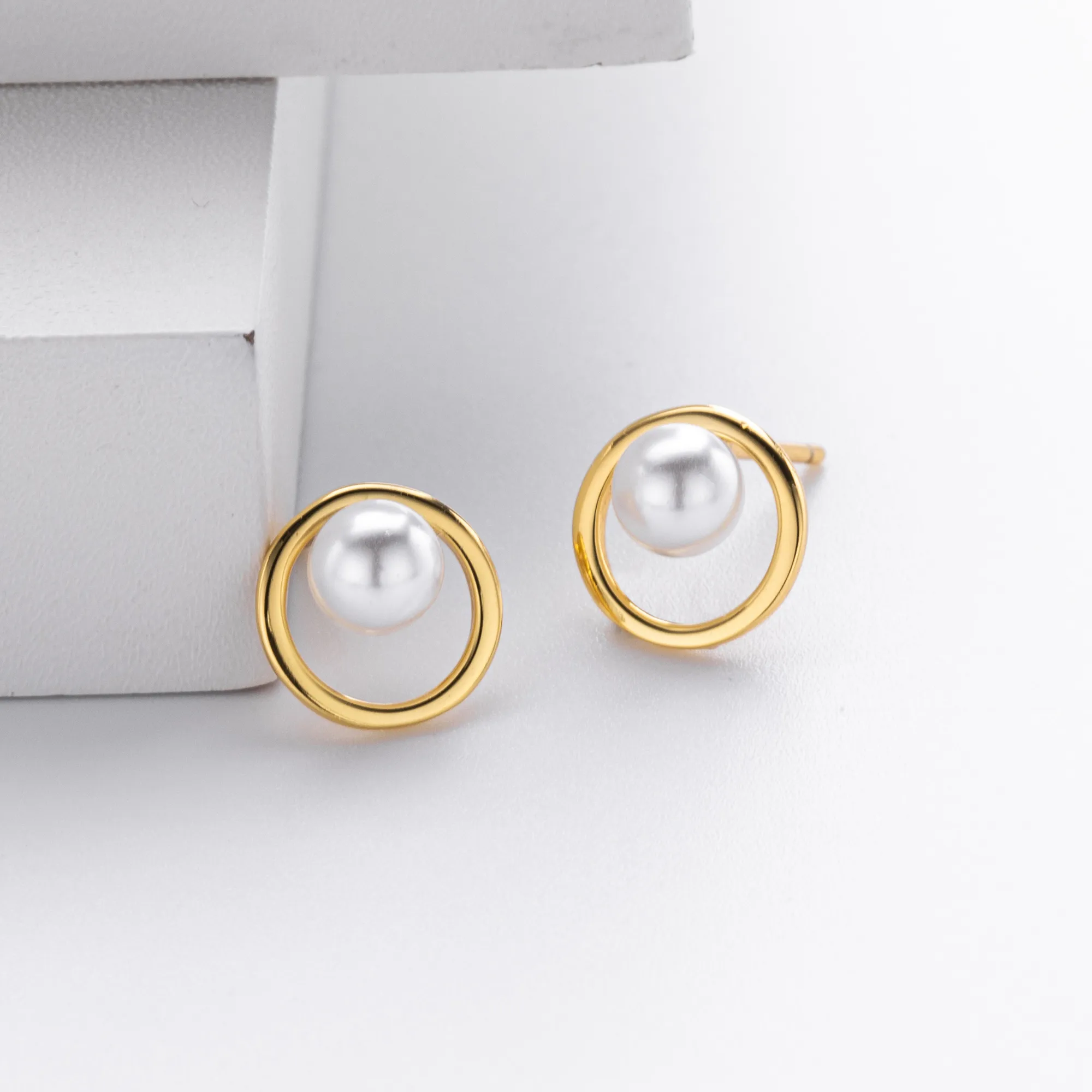 1 Paire Argent Sterling 925 Perle Plaqué Or 18K Plaqué Platine Plaqué Rhodium Rond Boucles D'Oreilles display picture 10