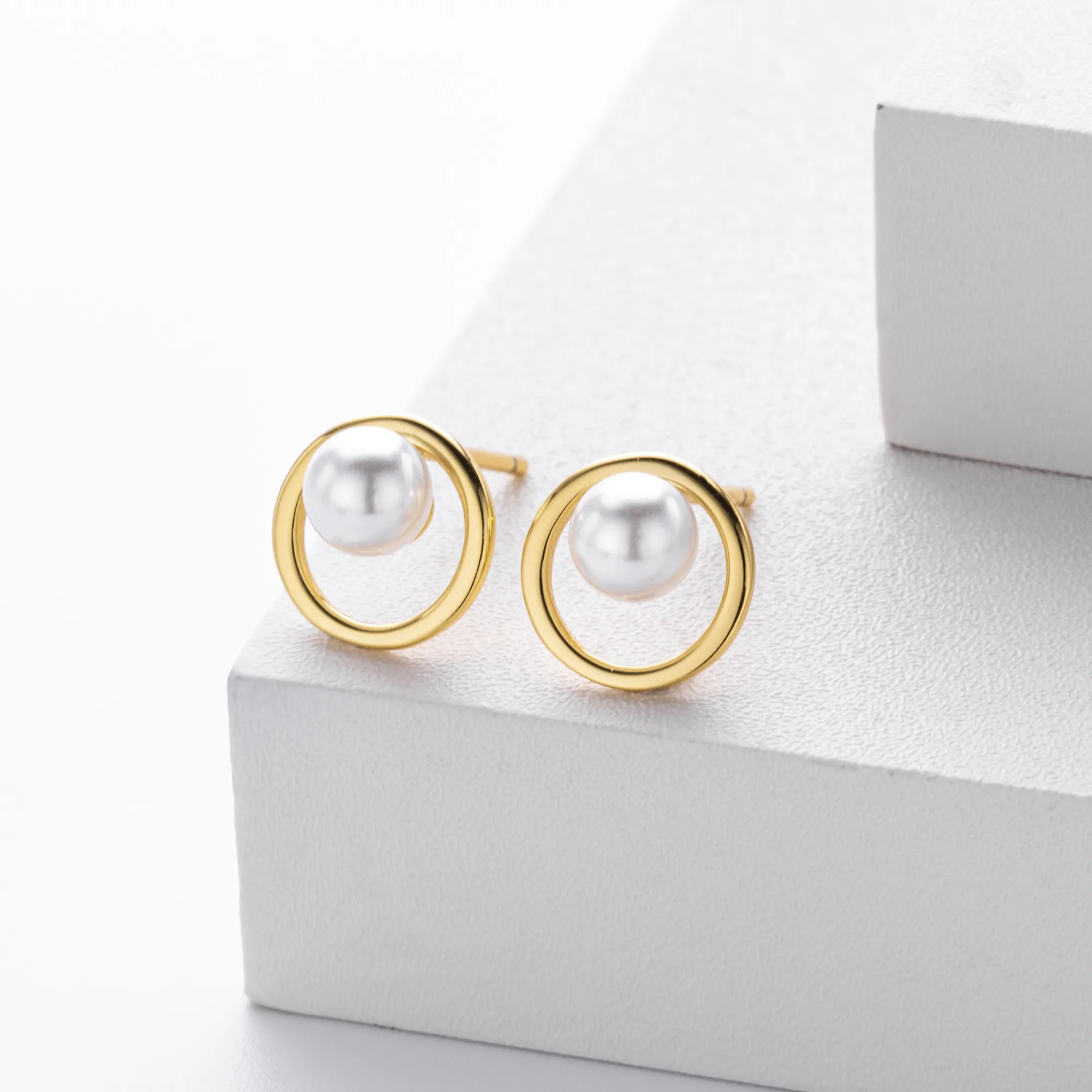 1 Paire Argent Sterling 925 Perle Plaqué Or 18K Plaqué Platine Plaqué Rhodium Rond Boucles D'Oreilles display picture 6