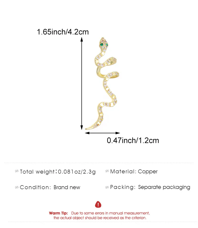 1 Piece Snake Retro Classic Style Copper Plating Ear Cuffs display picture 1