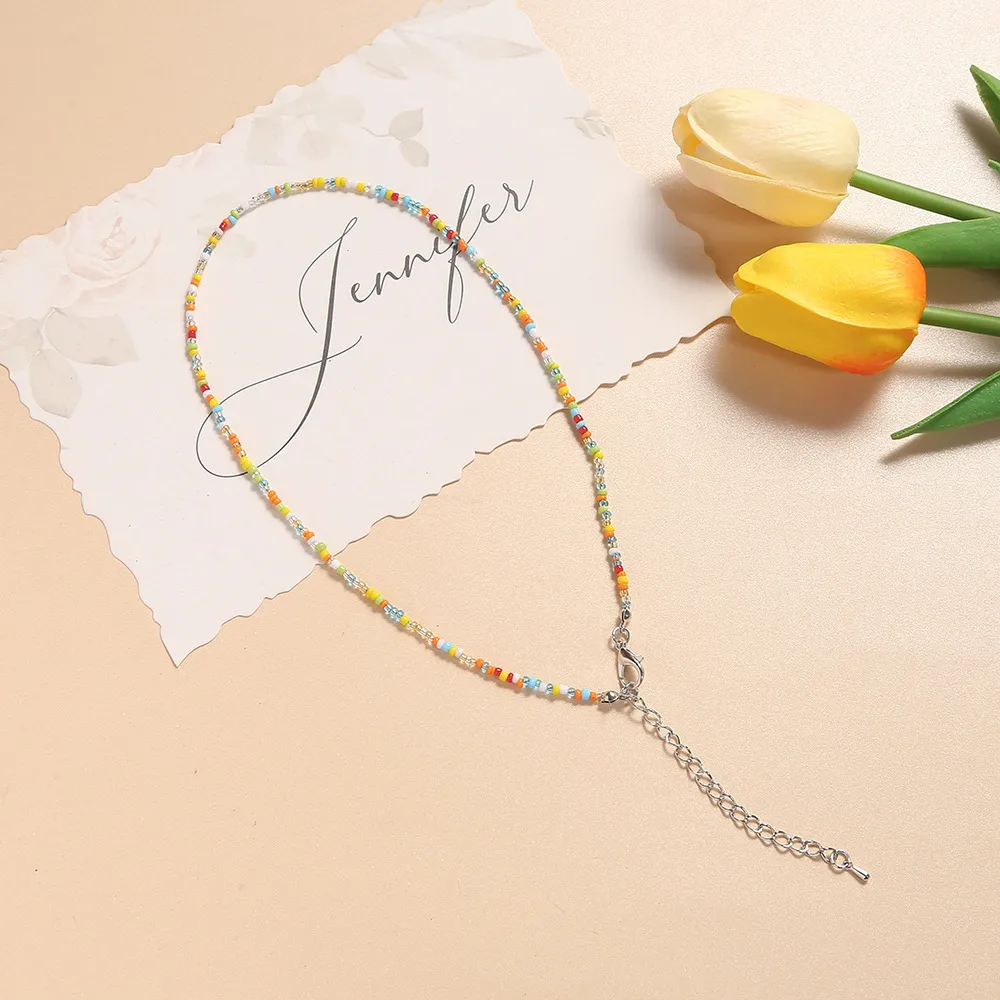 New Style Sweet Dopamine Small Rice-Shaped Beads Beaded Necklace Girly Style Rainbow Color Glass Beads Necklace Wholesale Women display picture 7