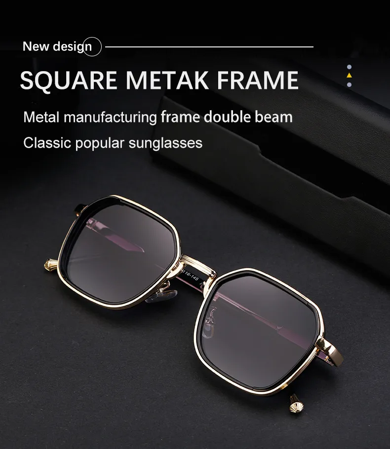 Carré Rétro Style Classique Géométrique Pc Plein Cadre Hommes De Lunettes De Soleil display picture 6
