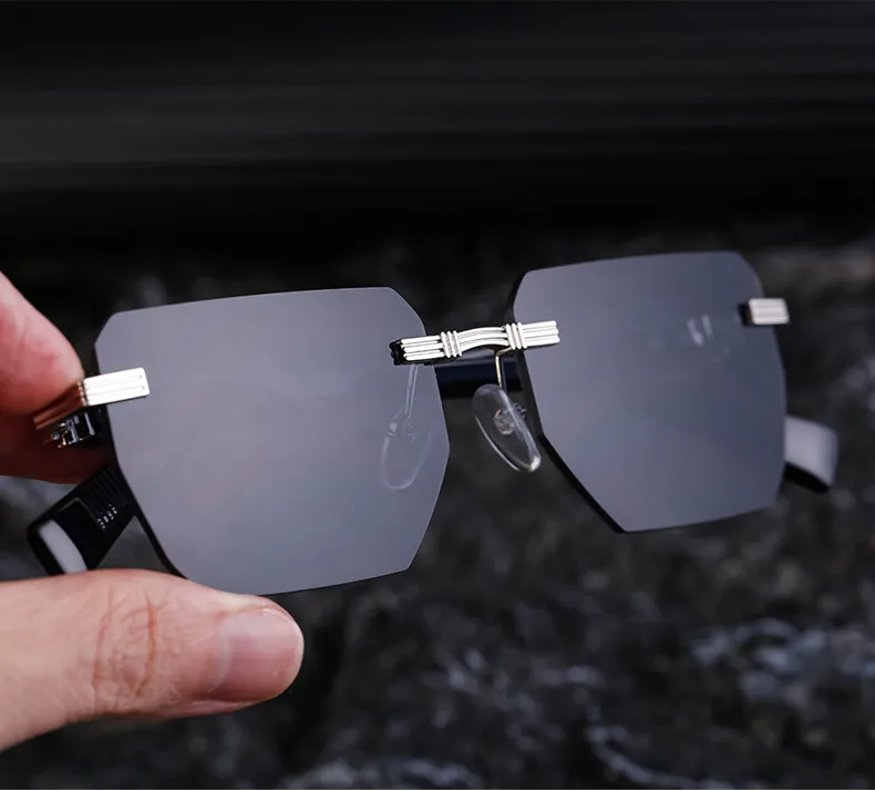 Square Vacation Solid Color Tinted Lenses Frameless Men's Sunglasses display picture 7
