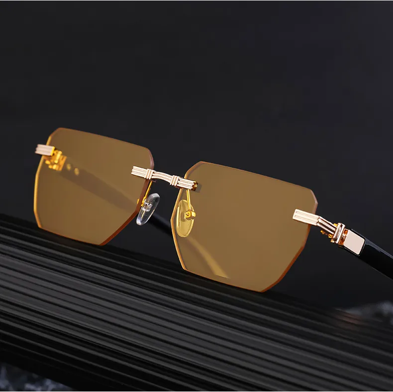 Square Vacation Solid Color Tinted Lenses Frameless Men's Sunglasses display picture 8