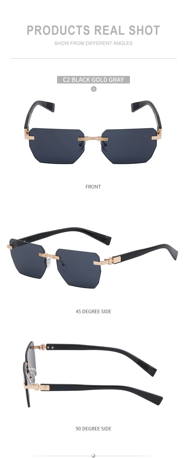 Carré Vacances Couleur Unie Verres Teintés Sans Cadre Hommes De Lunettes De Soleil display picture 12