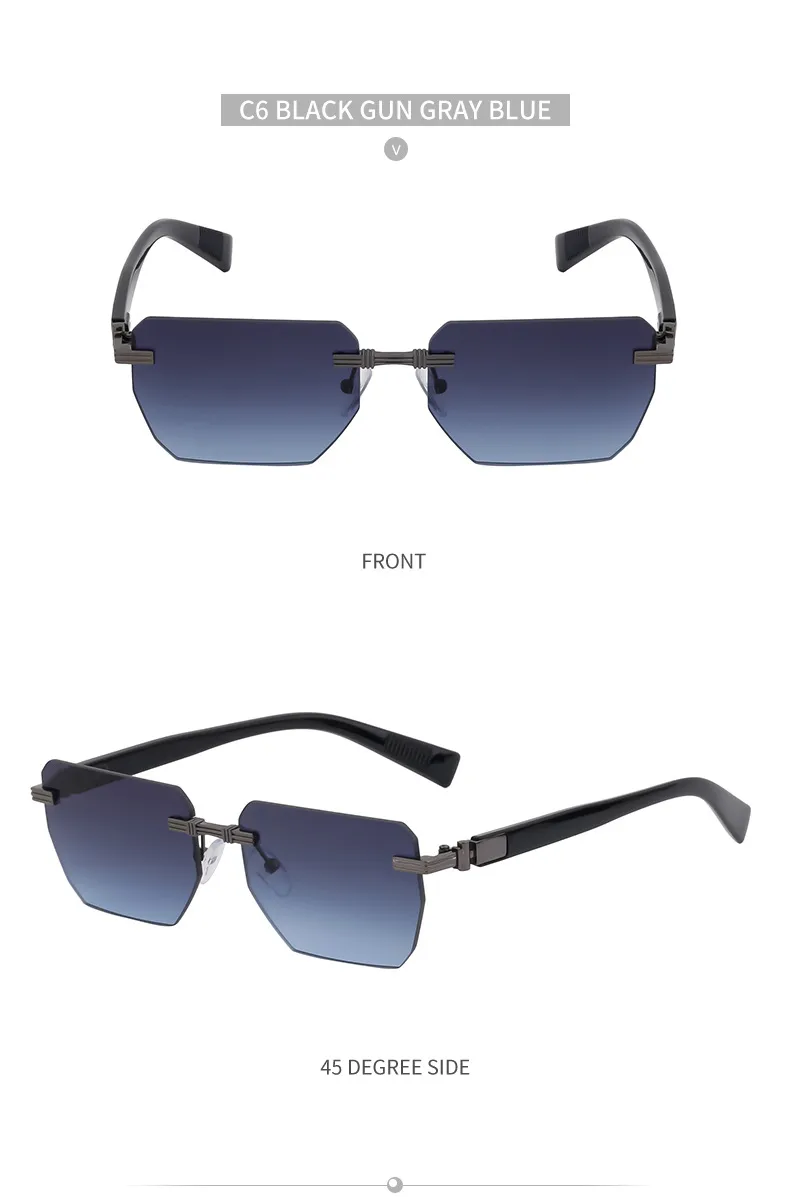 Square Vacation Solid Color Tinted Lenses Frameless Men's Sunglasses display picture 13