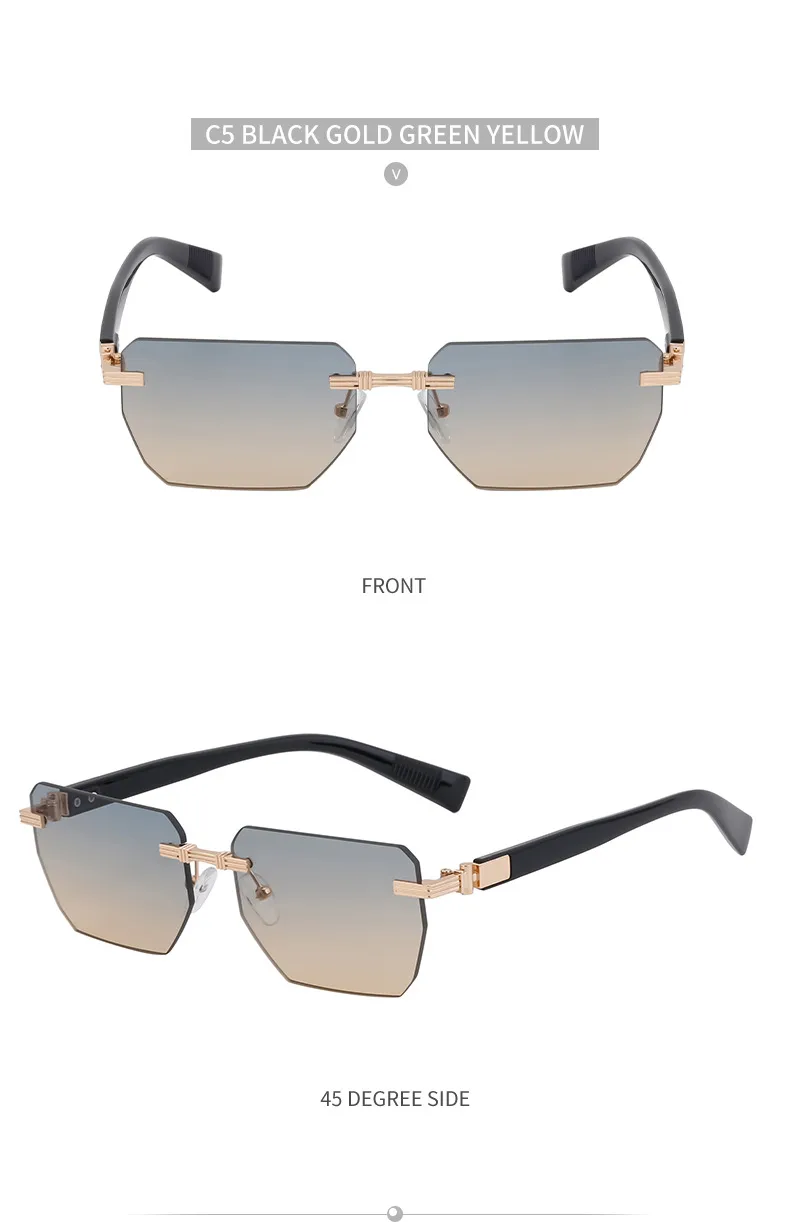 Square Vacation Solid Color Tinted Lenses Frameless Men's Sunglasses display picture 15