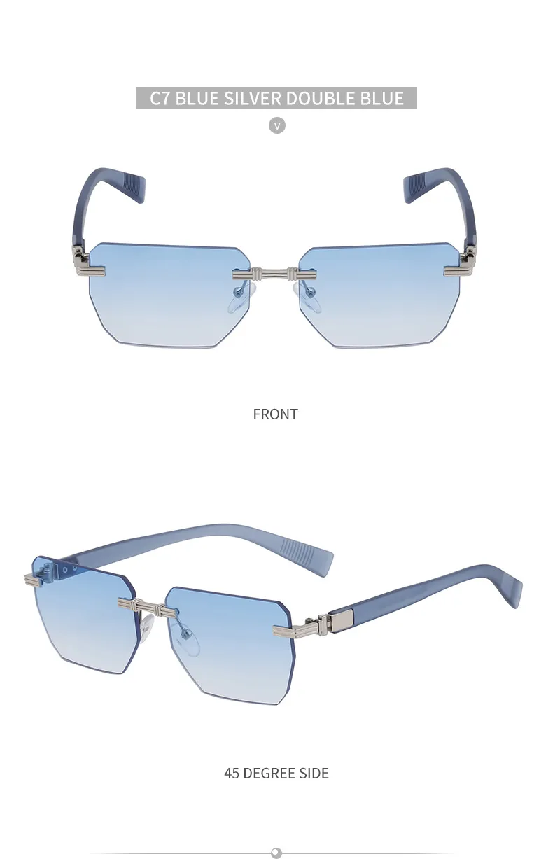 Square Vacation Solid Color Tinted Lenses Frameless Men's Sunglasses display picture 16